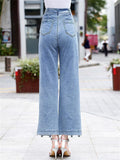 Women's Hollow Lace Patchwork High Waist Straight-Leg Jeans