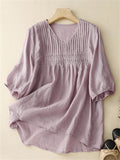 Women's Summer Casual  Solid Color V Neck Half Sleeve Shirt