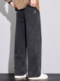 Men's Casual Cozy Elastic Waist Straight Leg Washed Denim Pants