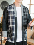 Men's Chinese Zen Style Plaid Patchwork Cardigan Jacket