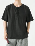 Chinese Style Comfy Solid Color Linen Short Sleeve Shirt