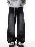Mens Baggy Wide Leg Jeans Vintage Washed Streetwear Denim Pants
