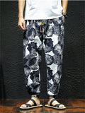 Men's Cotton Linen Print Drawstring Jogger Pants
