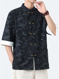 Men's Casual Chinese Style Print Stand Collar Tang Suit Shirt