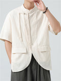 Men's Summer Chinese Style Fringe Button Stand Collar Shirt