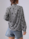 Women's Black White Plaid Long Sleeve Shirt
