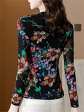 Women's Flowers Print Slim Long-sleeve Undershirt