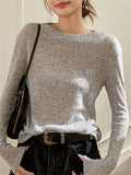 Women's Loose Comfy Hollow Solid Color Round Neck Long Sleeve Shirts