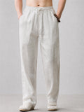 Mens Summer Breathable Linen Blend Wide Leg Drawstring Pants