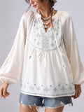 Women's Snowflake Embroidery Long Sleeve Shirts