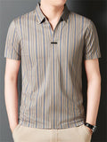 Summer Men's Stripe Short Sleeve Lapel Polo Shirts
