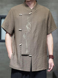 Men's Summer Chinese Style Bamboo Embroidery Mandarin Collar Shirts