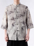 Retro Summer Men's Bamboo Print 3/4 Sleeve Shirts