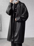 Retro Solid Color Suit Collar Mid Long Trench Jacket for Men
