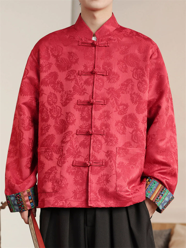 Men Spring Autumn Chinese Floral Jacquard Long Sleeve Tang Suit Jackets