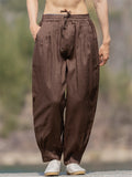 Men's Solid Color Linen Wide Leg Cropped Pants