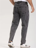 Men Vintage Wash Jeans Tapered Fit Straight Leg Denim Pants