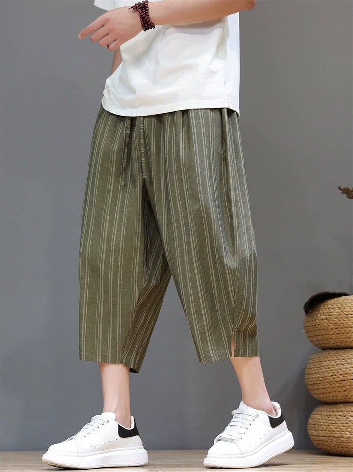 Men Striped Baggy Summer Casual Capri Pants