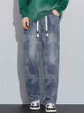 Men's American Retro Casual Spring Autumn Loose Straight Plaid Denim Pants