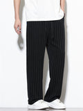 Mens Cotton Linen Striped Casual Beach Wear Wide Leg Pants