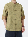 Chinese Style Men's Texture Stand Collar Half Sleeve Shirts