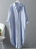 Women's Casual Solid Color 3/4 Sleeve Button Up Lapel Long Shirts