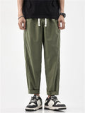 Men Japanese Style Drawstring Relaxed Fit Straight Leg Trousers