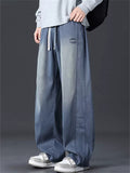 Mens Summer Tencel Baggy Wide Leg Jeans Vintage Washed Streetwear Denim