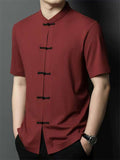 Cool Men's Chinese-style Button Stand Collar Short Sleeve Shirt