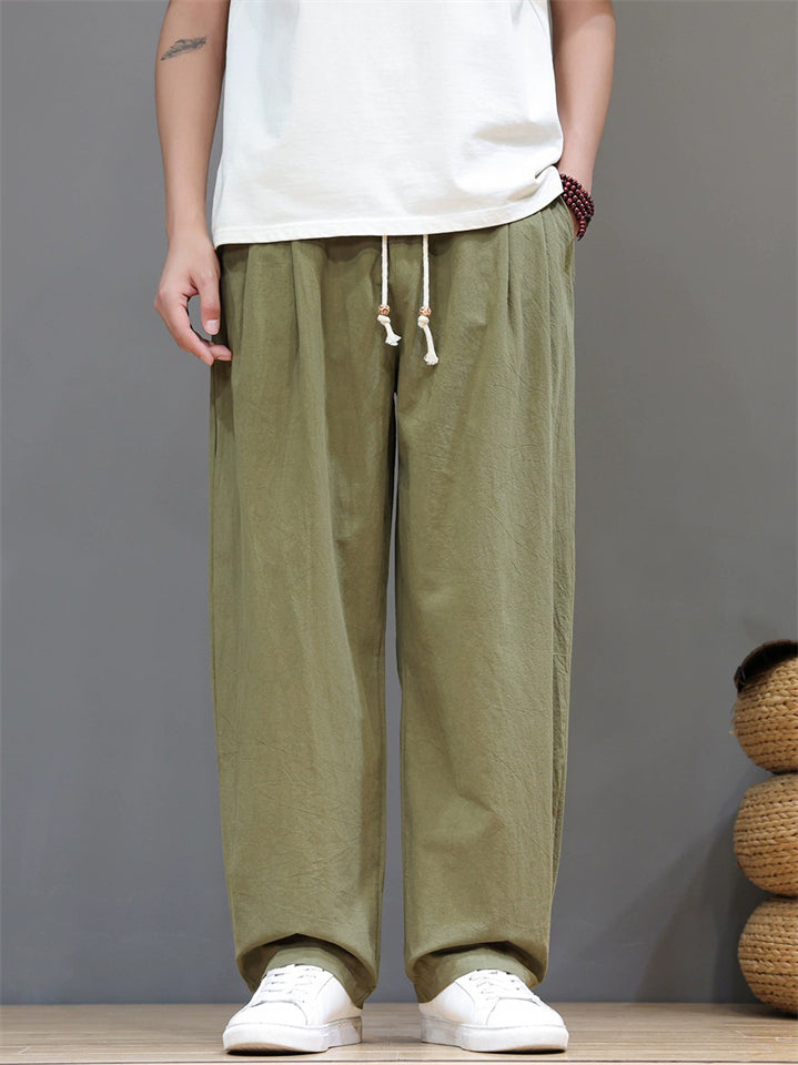 Mens Baggy Cotton Linen Loose Fit Elastic Waist Beach Pants
