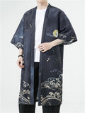 Ancient Style White Crane Moon Pattern Mid-Length Jacket