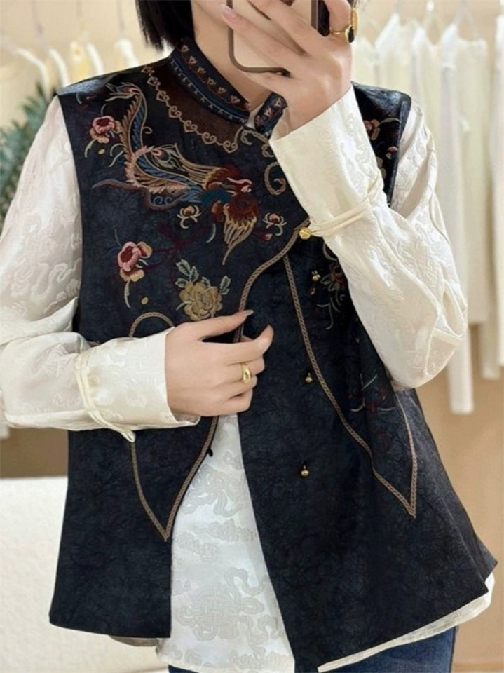 Women's Ethnic Style Retro Phoenix Embroidered Round Neck Vest