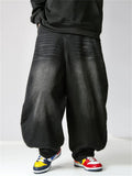 Men Wide Leg Washed Denim Pants Streetwear Hip Hop Baggy Jeans