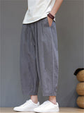 Mens Summer Striped Cotton Linen Loose Baggy Harem Pants