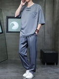 Men's 2Pcs Cool Casual Quarter Button Round Neck TangSuit Outfits