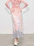 Women Pink Velvet Sequin Long A-Line Skirt