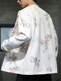 Men's Autumn Peaches Print Stand Collar Tangsuit Cardigan Jackets