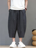Men Striped Baggy Summer Casual Capri Pants