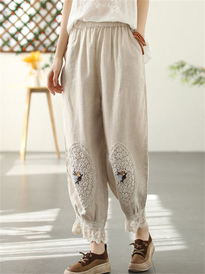 Women's Vintage Lace Patchwork Linen Harem Pants
