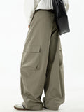 Men's Retro Japanese Style Pleated Pockets Wide Leg Scimitar Cargo Pants