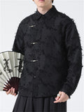 Chinese Style Jacquard Lapel Long Sleeve Shirts for Men