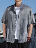 Men's Chinese Style Stand Collar Pleated Short Sleeve Shirts