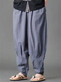 Mens Summer Striped Harem Pants Loose Baggy Cotton Linen Trousers