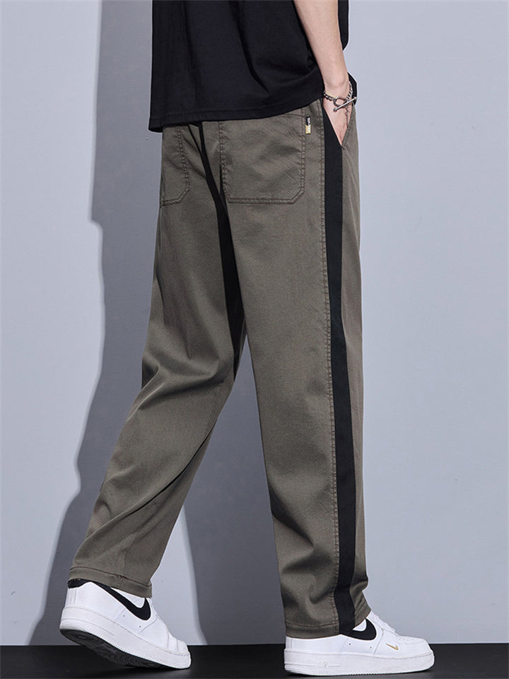 Casual Loose Fit Side Stripe Straight Leg Pants for Men