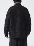 Man's Oriental Style Long Sleeves  All Black Button Printed Shirt