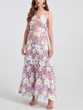 Women's Lace Flowers Embroidery Strap Big Hem Dress