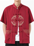 Chinese Style Men's Fuzi Embroidery Stand Collar Half Sleeve Shirts