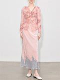 Women Pink Velvet Sequin Long A-Line Skirt