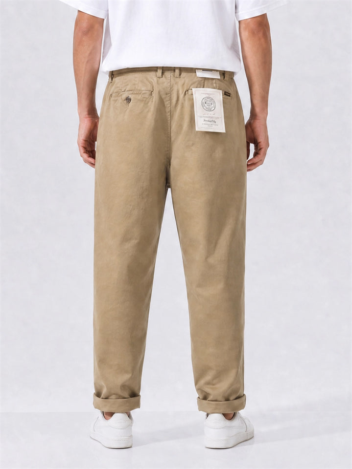 Men Autumn Japanese Style Belted Relaxed Fit Straight Leg Pants