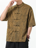 Men's Texture Print Stand Collar Half Sleeve Tang Suit Shirts